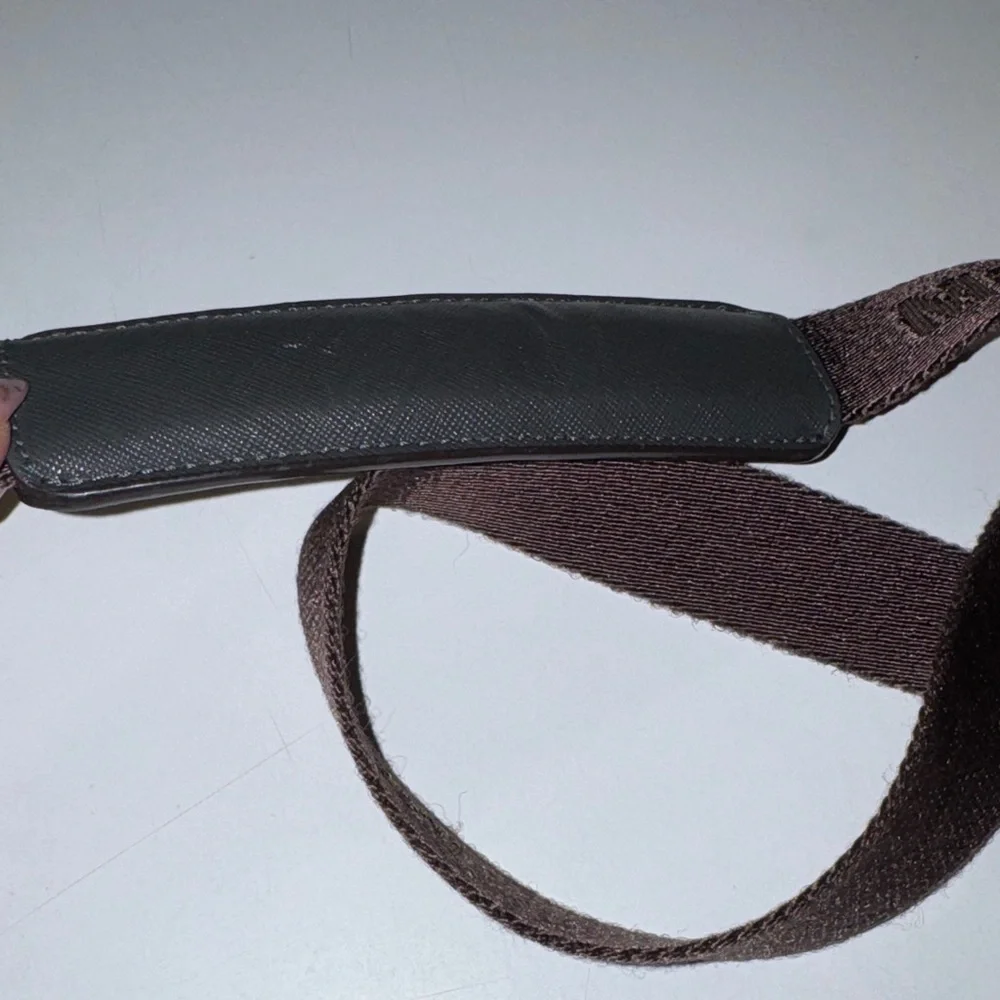 100% Authentic‎ MCM Charcoal Leather Messenger Bag w/Chocolate Brown Strap